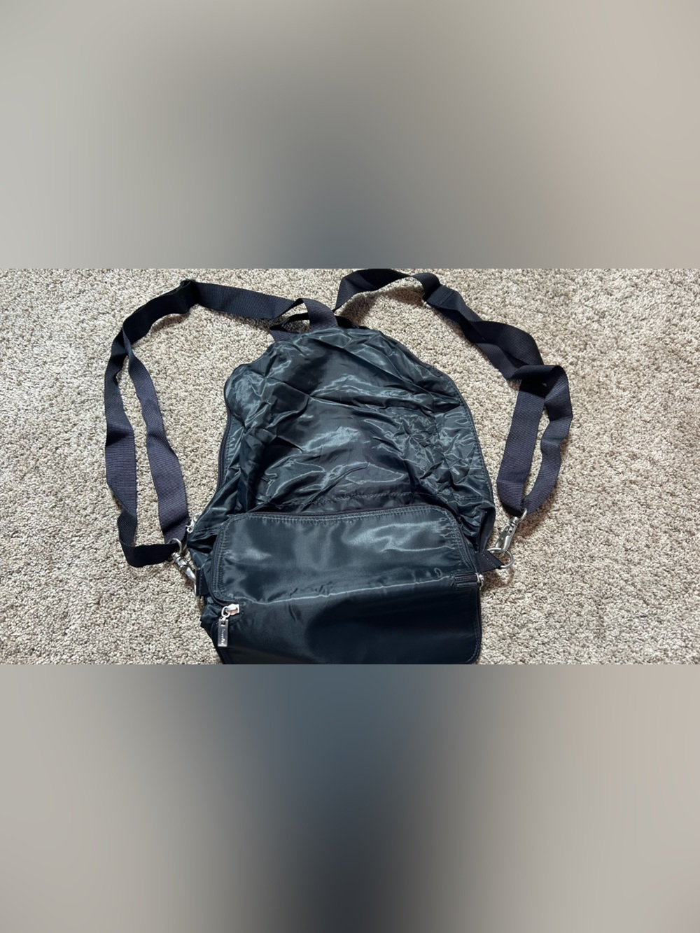 NWT Baggallini Fold Out Backpack Black Lightweight Travel Bag Packable Pouch